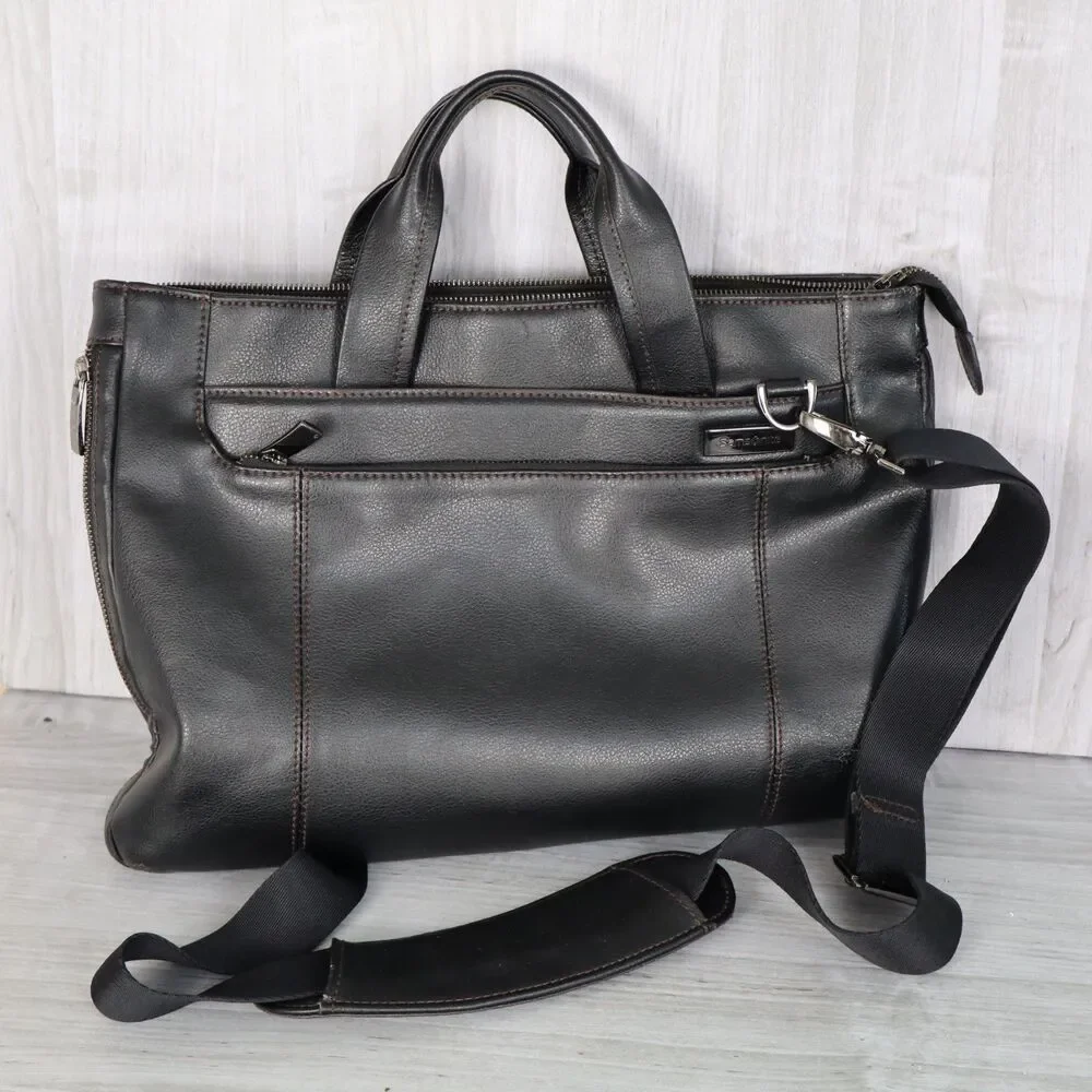 Samsonite Classic Black Leather Expandable Briefcase Laptop Bag with Strap